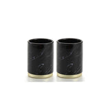 HARRA HOME Gold Accent Marble Design Ceramic Bathroom Vanity Countertop Accessory Set - Includes Refillable Soap Dispenser, Soap Dish, Toothbrush Holder Stand, Tumbler Rinsing Cup (Black)