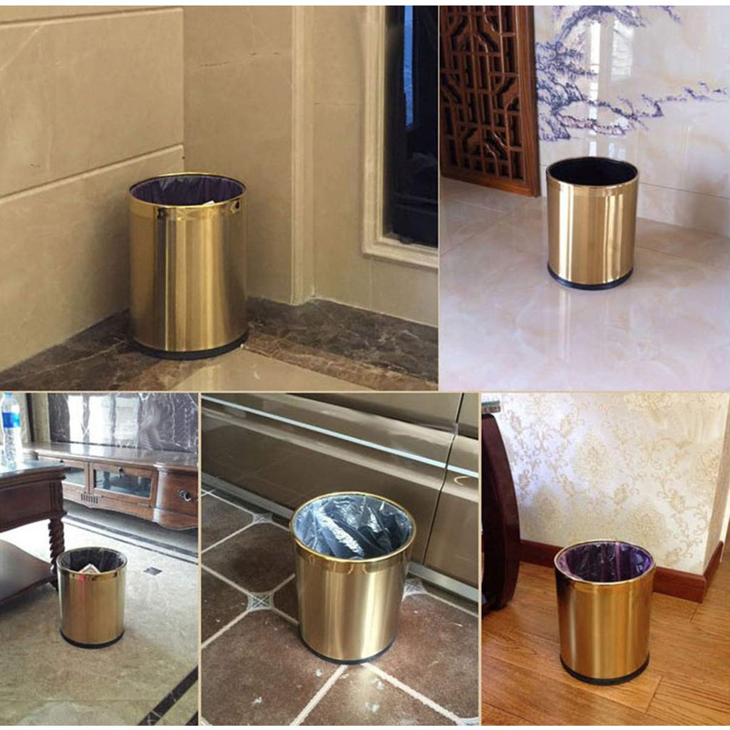 HARRA HOME Open Top Modern Round Metal Small Trash Can Wastebasket Garbage Container Bin for Bathroom Office Bedroom Home, Durable Stainless Steel Brass Trashcan