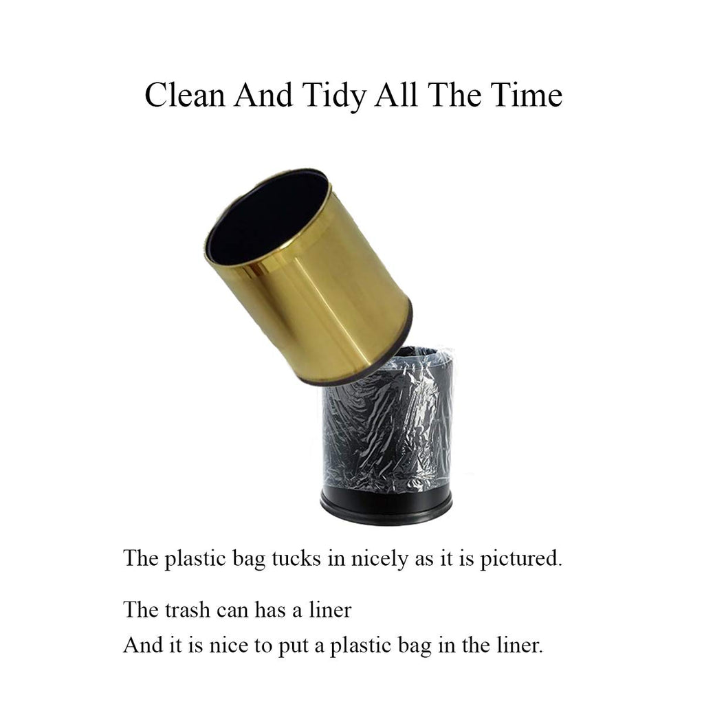 HARRA HOME Open Top Modern Round Metal Small Trash Can Wastebasket Garbage Container Bin for Bathroom Office Bedroom Home, Durable Stainless Steel Brass Trashcan