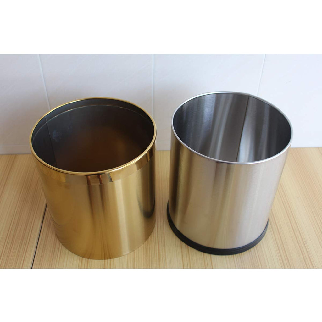HARRA HOME Open Top Modern Round Metal Small Trash Can Wastebasket Garbage Container Bin for Bathroom Office Bedroom Home, Durable Stainless Steel Brass Trashcan