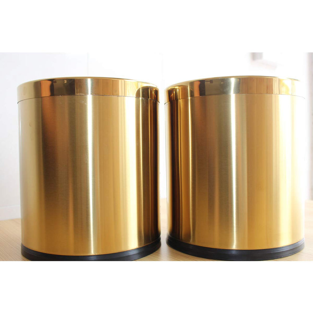 HARRA HOME Open Top Modern Round Metal Small Trash Can Wastebasket Garbage Container Bin for Bathroom Office Bedroom Home, Durable Stainless Steel Brass Trashcan