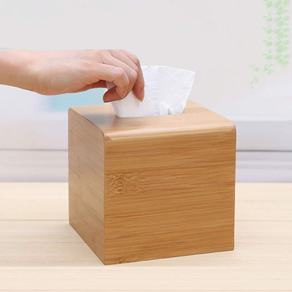 HARRA HOME Natural Bamboo Square Facial Tissue Storage Paper Box Cover Napkin Case Holder for Bathroom Vanity Counter Tops, Bedroom Dressers, Night Stands, Desks and Tables