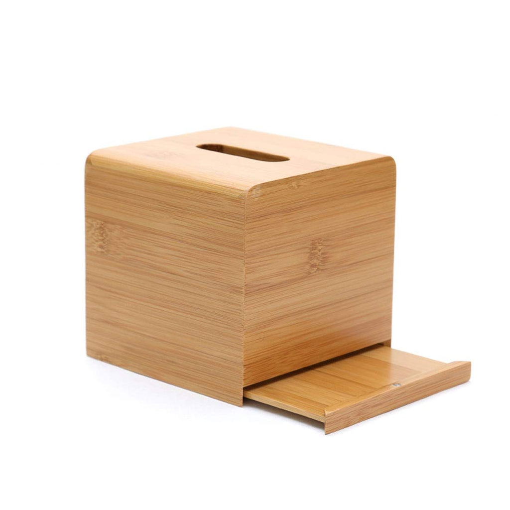 HARRA HOME Natural Bamboo Square Facial Tissue Storage Paper Box Cover Napkin Case Holder for Bathroom Vanity Counter Tops, Bedroom Dressers, Night Stands, Desks and Tables