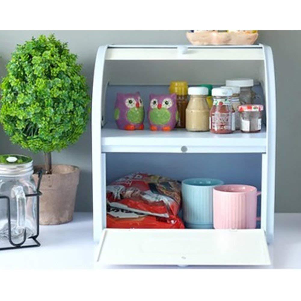 HARRA HOME 2-Tier Bread Box For Kitchen Counter, Bread Bin Storage Container For Loaves, Pastries, And More, (12 X 9.5 X 13) Inch (Blue)