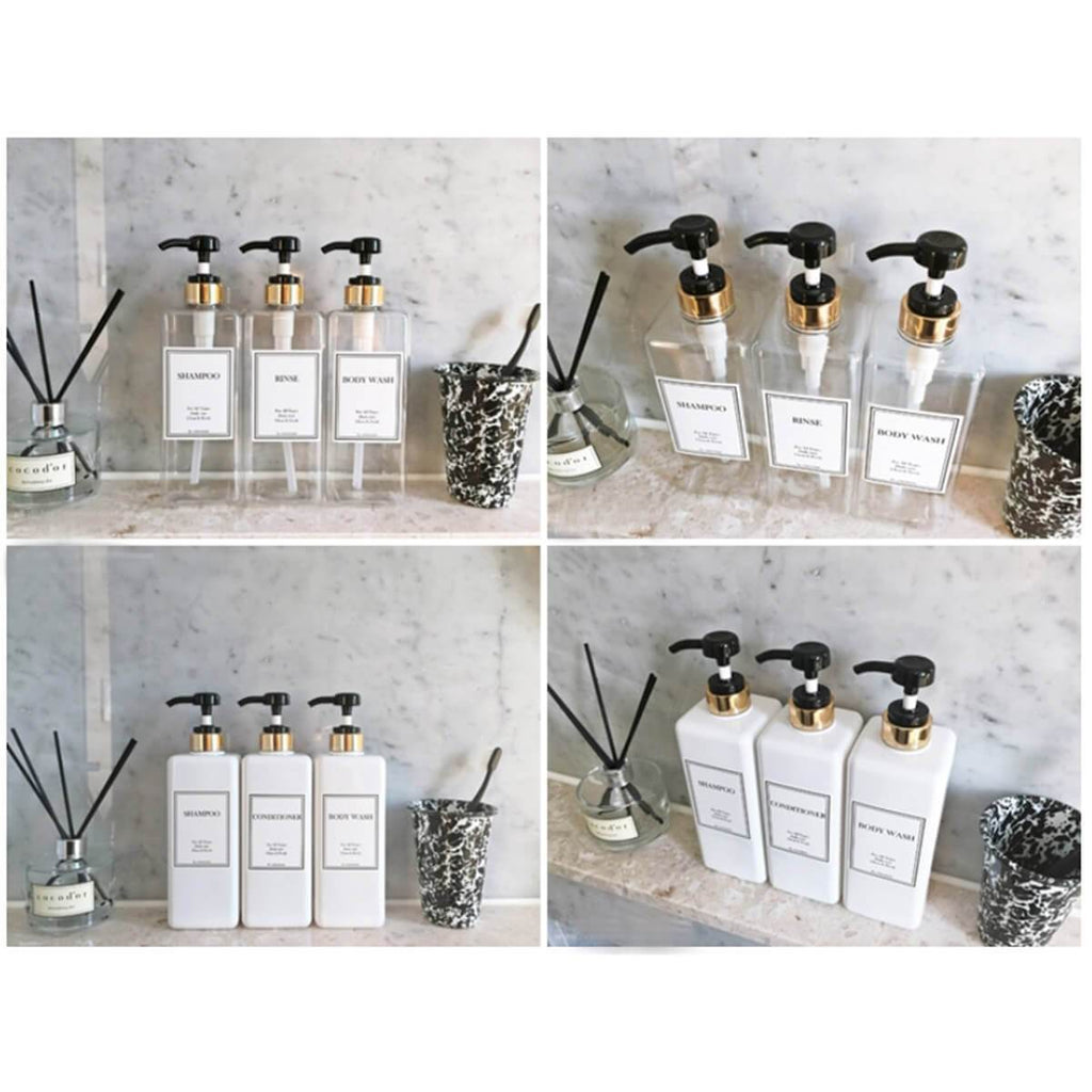 HARRA HOME Modern Gold Design Shower Dispenser Sets, 27 Oz Refillable Bottles With Pumps, Pack Of 3