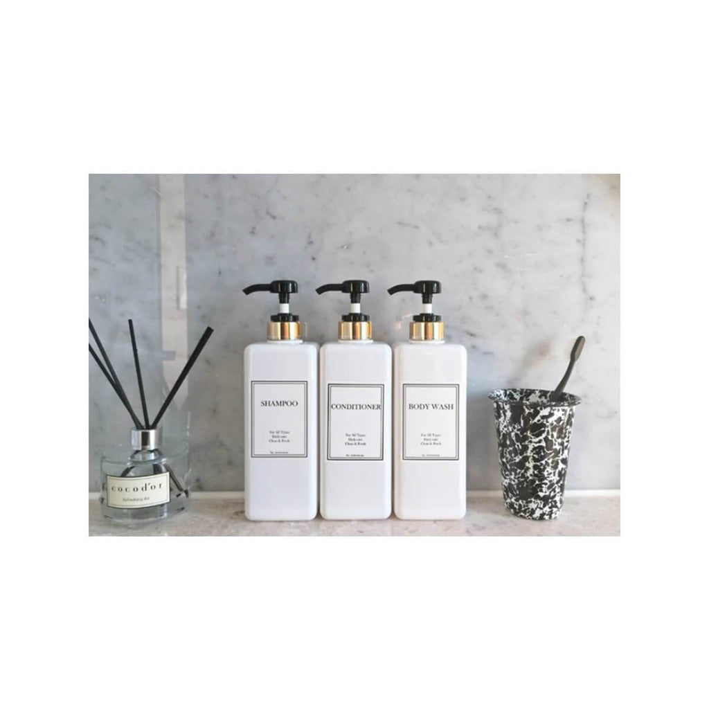 HARRA HOME Modern Gold Design Shower Dispenser Sets, 27 Oz Refillable Bottles With Pumps, Pack Of 3