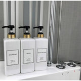 HARRA HOME Modern Gold Design Shower Dispenser Sets, 27 Oz Refillable Bottles With Pumps, Pack Of 3
