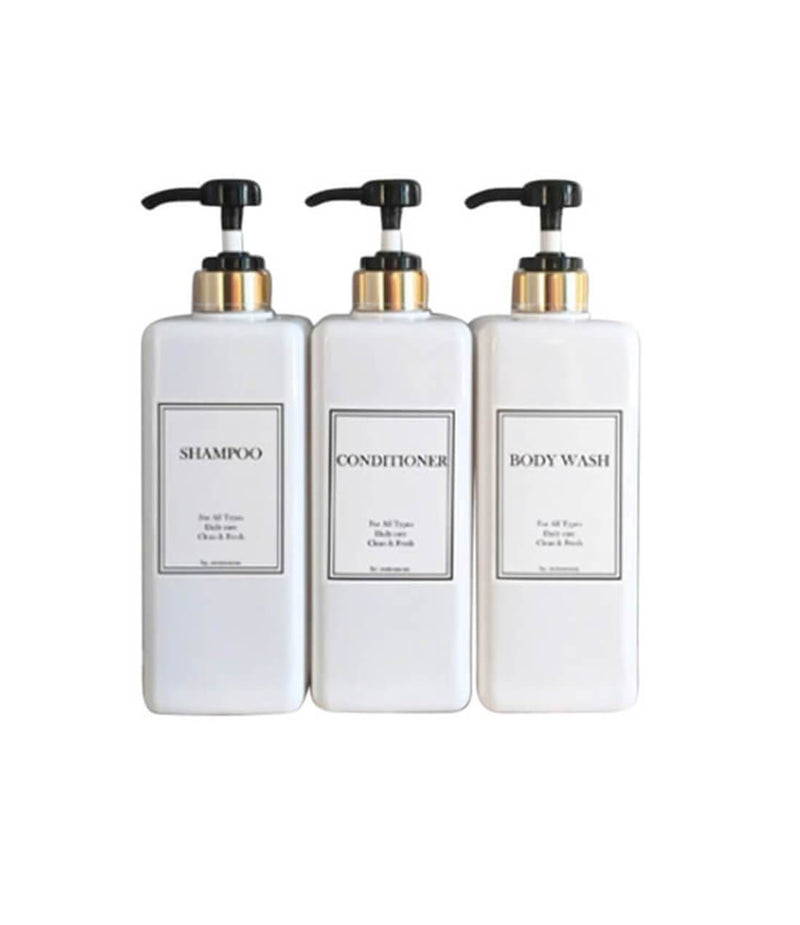 HARRA HOME Modern Gold Design Shower Dispenser Sets, 27 Oz Refillable Bottles With Pumps, Pack Of 3