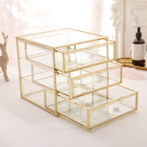 Jewelry Organizer tidying up collection box glass drawer cosmetics storage box organizer containers