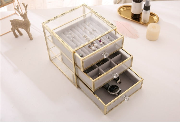 Jewelry Organizer tidying up collection box glass drawer cosmetics storage box organizer containers