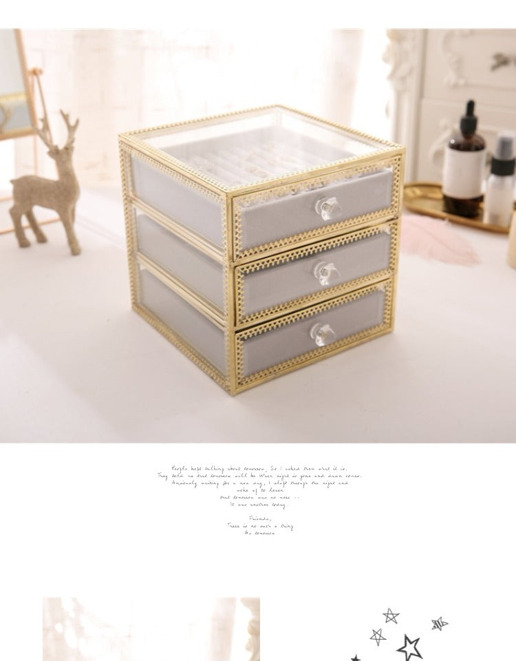 Jewelry Organizer tidying up collection box glass drawer cosmetics storage box organizer containers