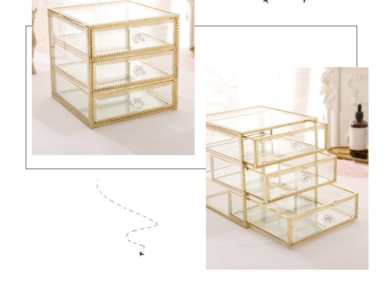 Jewelry Organizer tidying up collection box glass drawer cosmetics storage box organizer containers