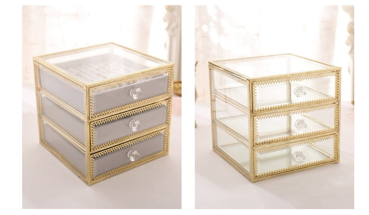 Jewelry Organizer tidying up collection box glass drawer cosmetics storage box organizer containers