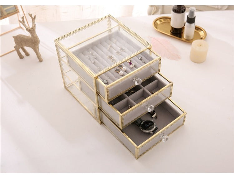 Jewelry Organizer tidying up collection box glass drawer cosmetics storage box organizer containers