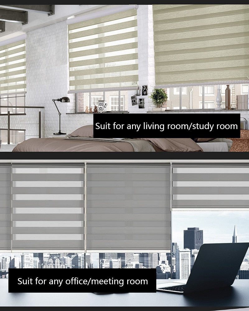 Simple Fabric Double Layer Zebra Customized Roller Blinds For Room Kitchen