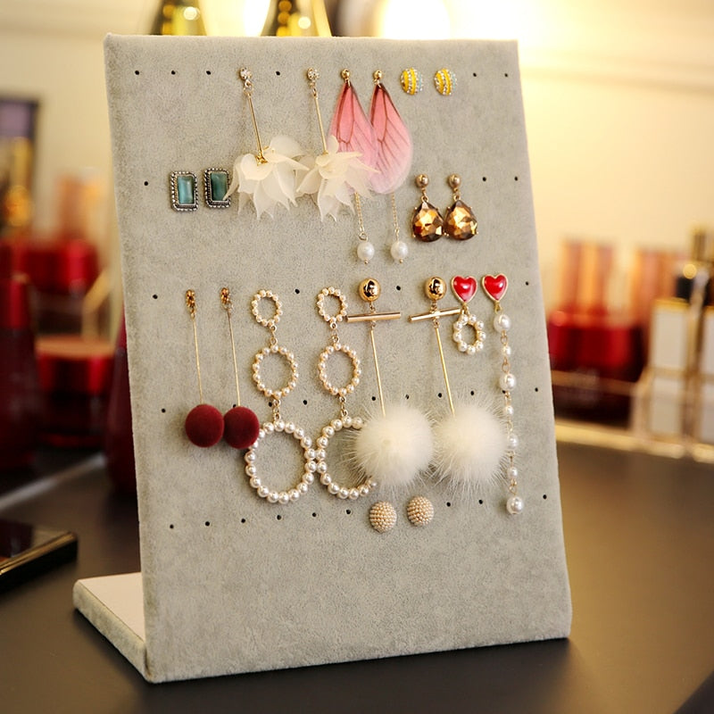 L Shape Earring Display Stand Holder Velvet Stud Earrings Display Rack Pin Ear Ring Jewelry Storage Holder Shelf (60 pairs)