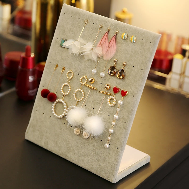 L Shape Earring Display Stand Holder Velvet Stud Earrings Display Rack Pin Ear Ring Jewelry Storage Holder Shelf (60 pairs)