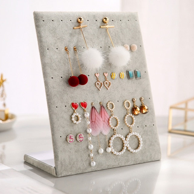 L Shape Earring Display Stand Holder Velvet Stud Earrings Display Rack Pin Ear Ring Jewelry Storage Holder Shelf (60 pairs)