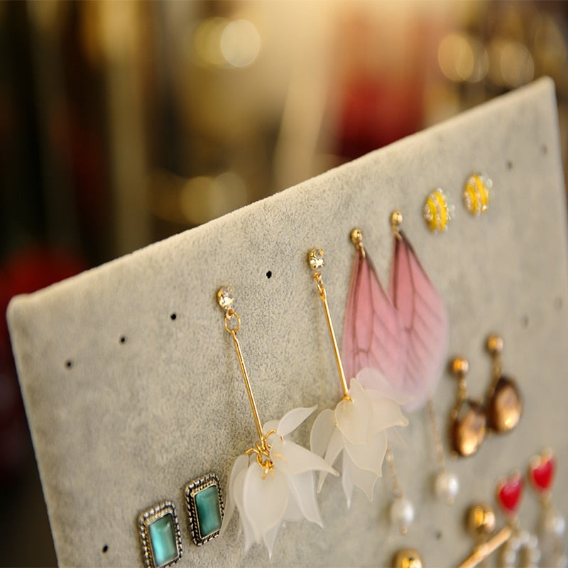 L Shape Earring Display Stand Holder Velvet Stud Earrings Display Rack Pin Ear Ring Jewelry Storage Holder Shelf (60 pairs)