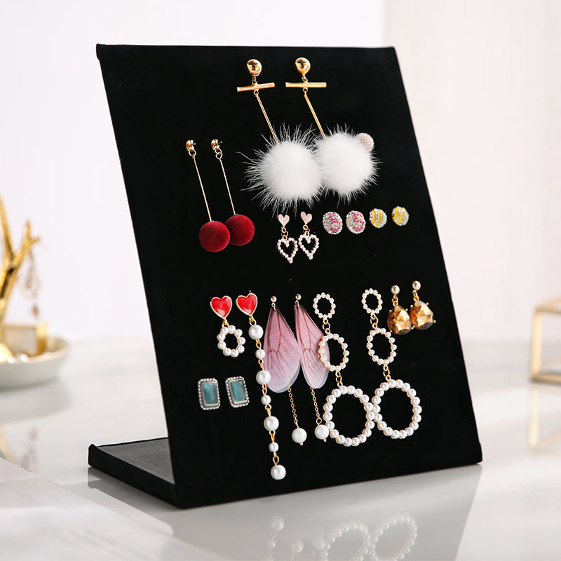 L Shape Earring Display Stand Holder Velvet Stud Earrings Display Rack Pin Ear Ring Jewelry Storage Holder Shelf (60 pairs)