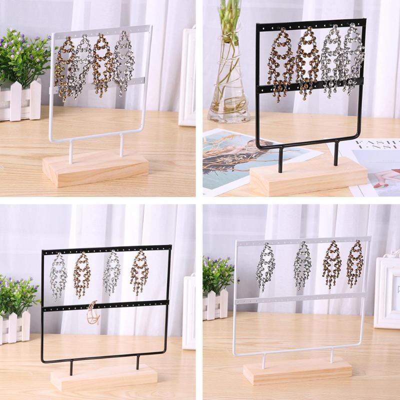 Wooden Metal Jewelry Display Rack Stand for Fashion Ear Hook Drop Earrings Showcase