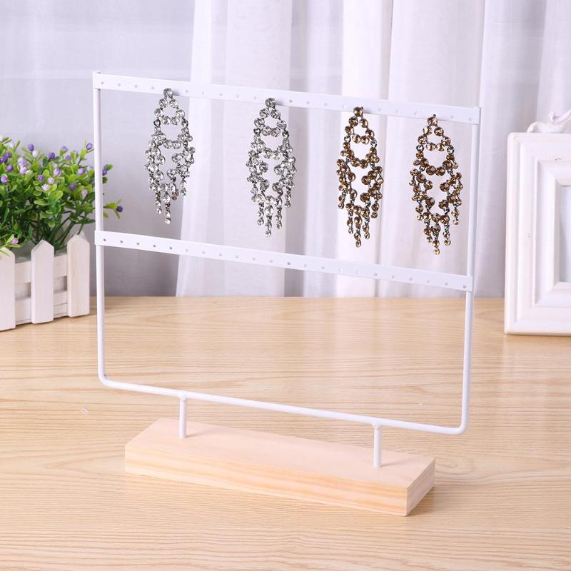 Wooden Metal Jewelry Display Rack Stand for Fashion Ear Hook Drop Earrings Showcase