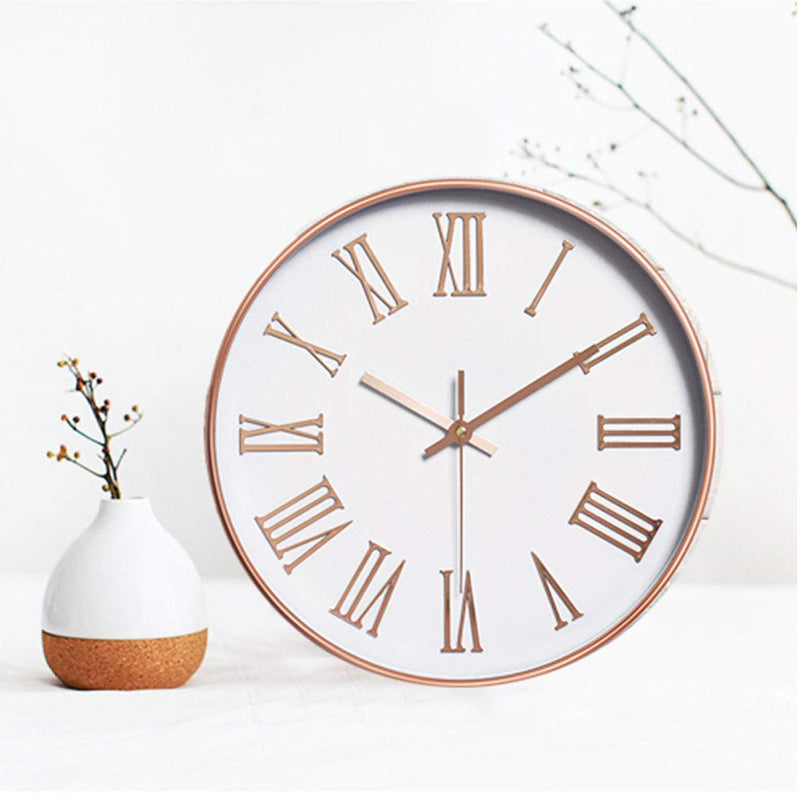 Modern Silent Non-Ticking Wall Clock 12 inch, Decorative Wall Clock for Home Living Room Bathroom Bedroom School Office Clocks, Roman Numeral Plastic Frame, Glass Cover