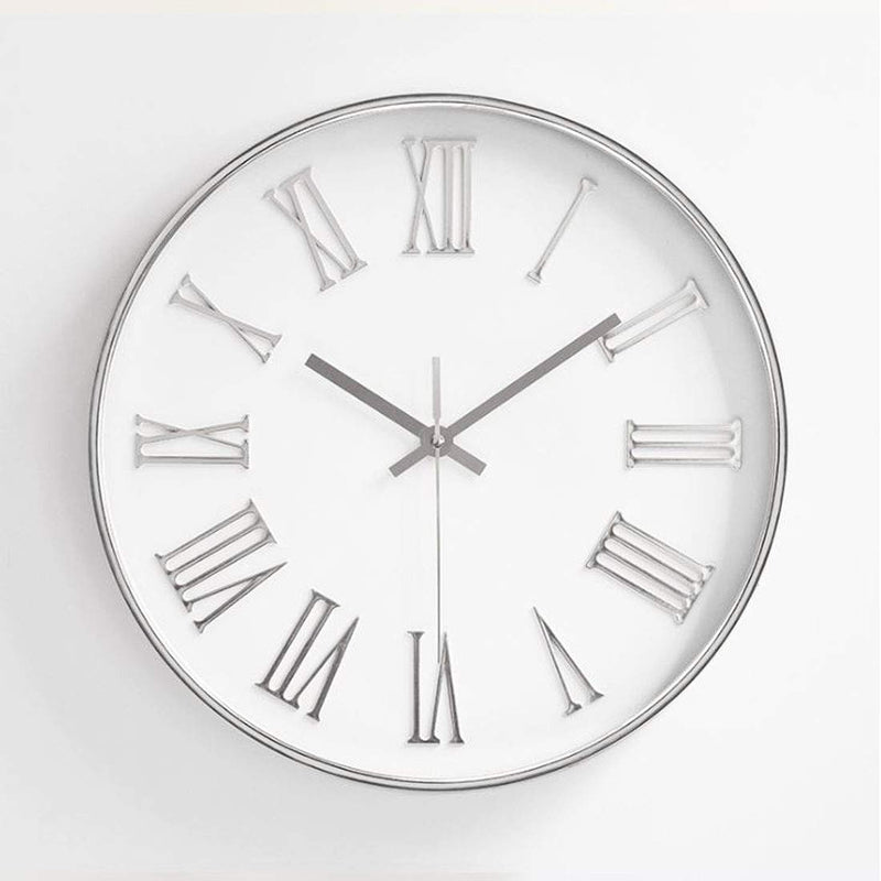 Modern Silent Non-Ticking Wall Clock 12 inch, Decorative Wall Clock for Home Living Room Bathroom Bedroom School Office Clocks, Roman Numeral Plastic Frame, Glass Cover