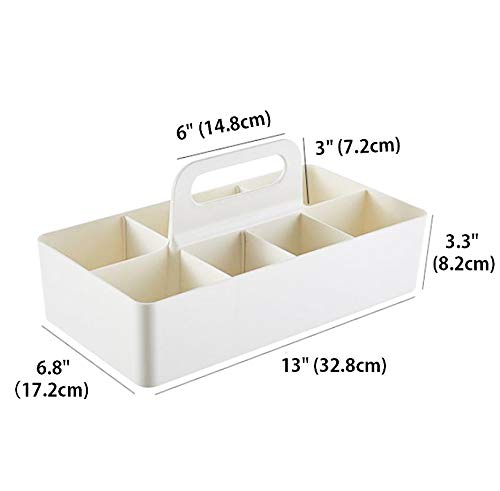 Adjustable & Portable Storage Organizer Caddy Tote - Divided Basket Bin with Handle for Craft, Nursery, Cleaning Supplies, Shower Essentials, Desk Utility, Office Bucket (White, Pack of 1)