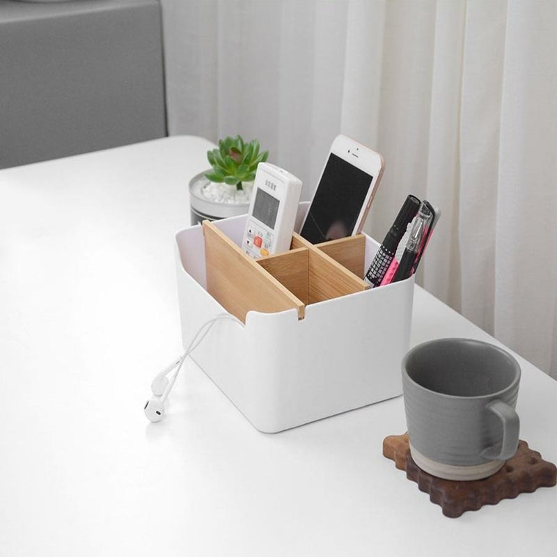 Modern Simple Bamboo Storage Box Multi - Functional 5 Grid Desktop Organizer Remote Controller Cosmetic Storage Boxes