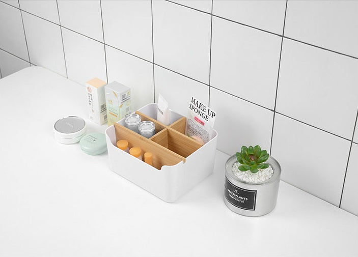 Modern Simple Bamboo Storage Box Multi - Functional 5 Grid Desktop Organizer Remote Controller Cosmetic Storage Boxes