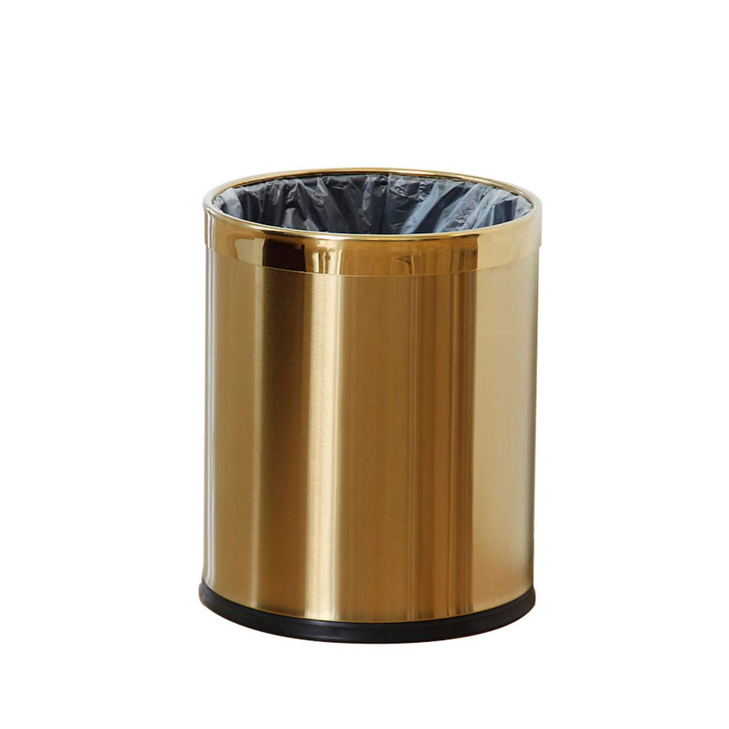 HARRA HOME Open Top Modern Round Metal Small Trash Can Wastebasket Garbage Container Bin for Bathroom Office Bedroom Home, Durable Stainless Steel Brass Trashcan