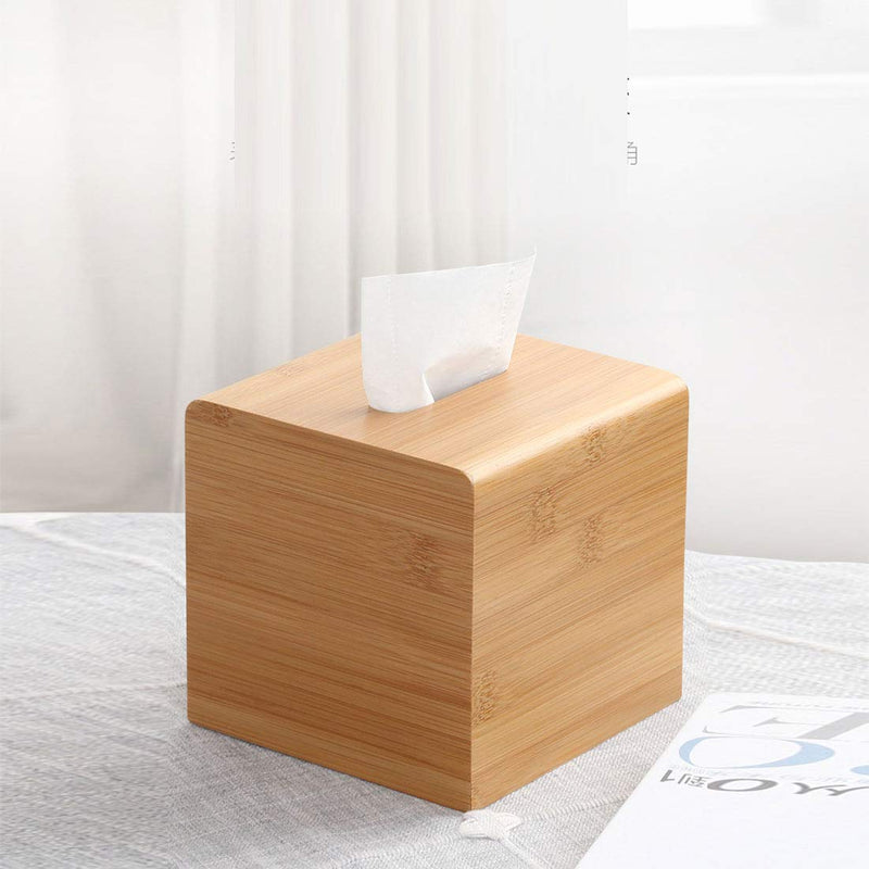 HARRA HOME Natural Bamboo Square Facial Tissue Storage Paper Box Cover Napkin Case Holder for Bathroom Vanity Counter Tops, Bedroom Dressers, Night Stands, Desks and Tables