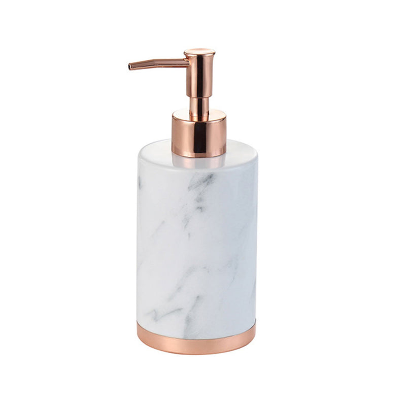 HARRA HOME Gold Accent White Marble Decorative Ceramic Bathroom Vanity Countertop Accessories Set - Includes Dispenser Pump, Toothbrush Stand, Makeup Holder, Tumbler Rinsing Cup, Soap Tray