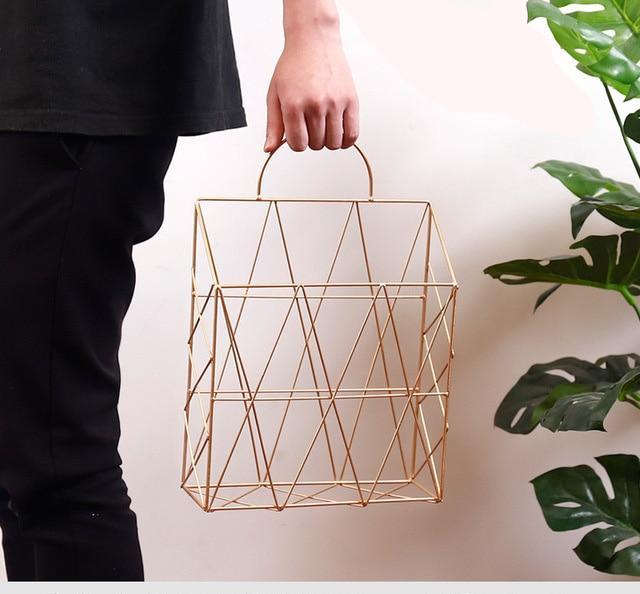 Nordic Metal Gold Magazine rack & Newspaper stand, Wall Hanging Elegant Storage Basket Organizer