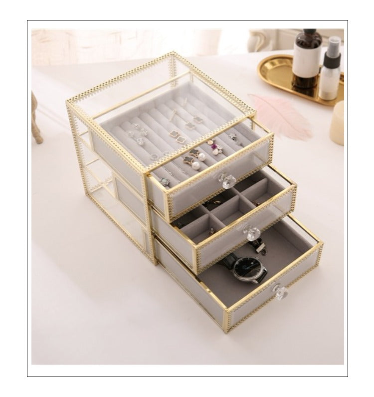 Jewelry Organizer tidying up collection box glass drawer cosmetics storage box organizer containers