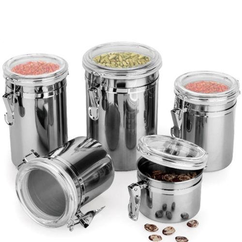 Storage Bottles & Jars - Stainless Steel Airtight Sealed Canister Coffee Bean Flour Tea Container Jar Box S-XL Size